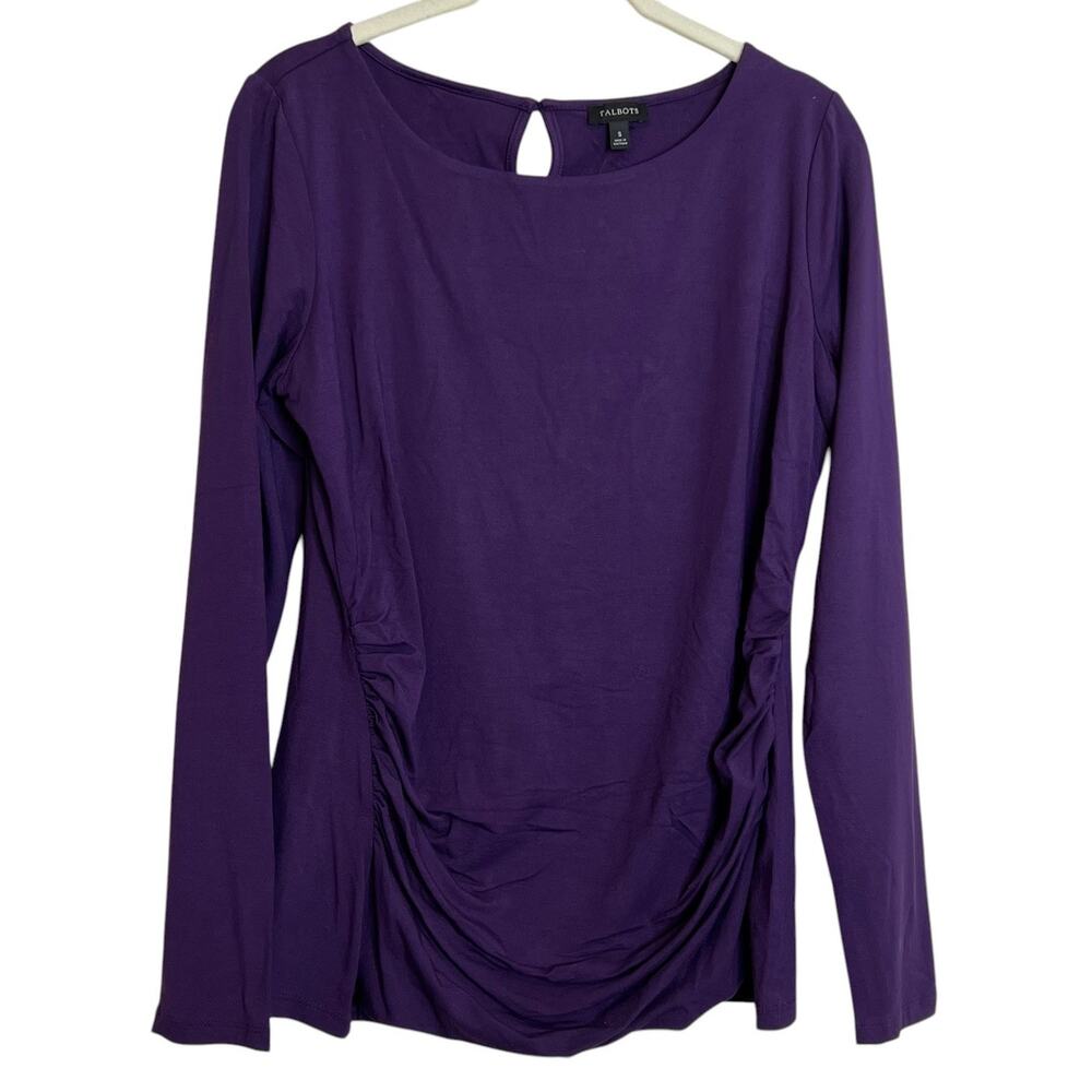 Talbots Womens Ruched Knit Top Small Purple Long Sleeve NEW Career Layering Top